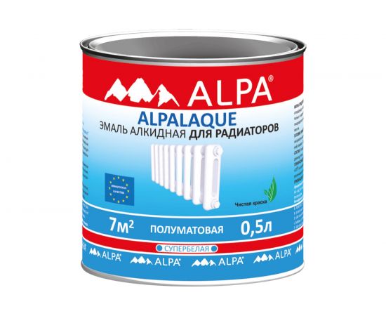Эмаль ALPA АЛЬПАЛАК для радиаторов, белая, полуматовая 0,5л 1023043 