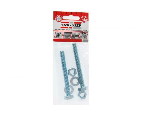 Болт Tech-Krep DIN933 с шестигранной головкой, оцинкованный М10х90 + гайка + шайба 2 шт - пакет 114058 – изображение 2