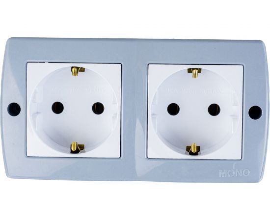2-я розетка MONO ELECTRIC Octans, с заземлением, серая 104-020007-120 
