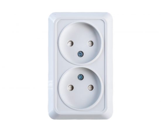 Двойная розетка EKF Рим 10А без заземления со шторками белая ENR10-102-100 