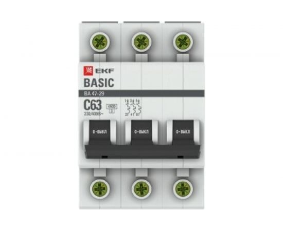 Автоматический выключатель EKF ВА 47-29 Basic 3P 20А C 4,5кА SQmcb4729-3-20C 