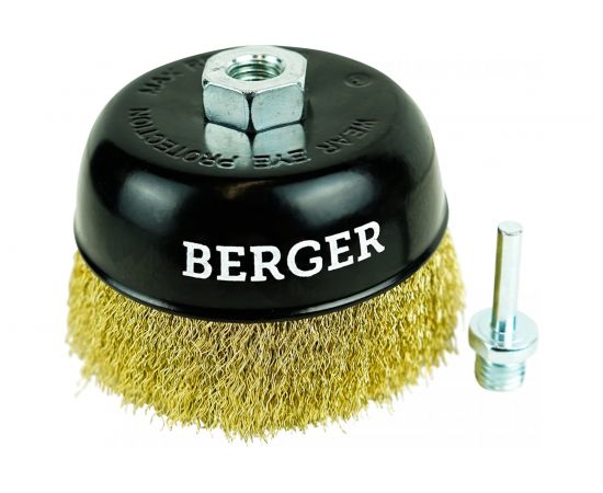 Кордщётка чашеобразная 125 мм, латунированная сталь 0.3 мм, М14, адаптер на 6 мм Berger BG BG1742 