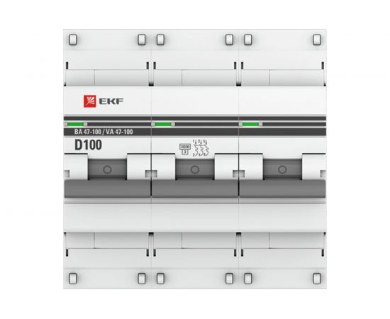 Автоматический трехполюсный выключатель EKF 100А D ВА47-100 10кА PROxima mcb47100-3-100D-pro 7370370 – изображение 2