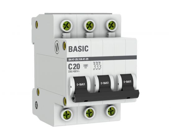 Автоматический выключатель EKF ВА 47-29 Basic 3P 20А C 4,5кА SQmcb4729-3-20C – изображение 2