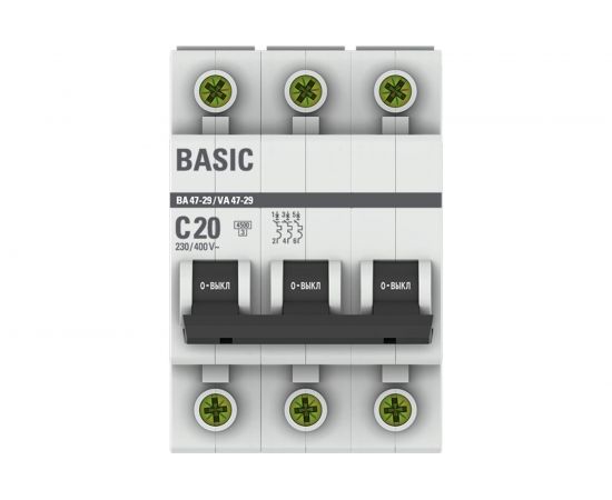 Автоматический выключатель EKF ВА 47-29 Basic 3P 20А C 4,5кА SQmcb4729-3-20C – изображение 3