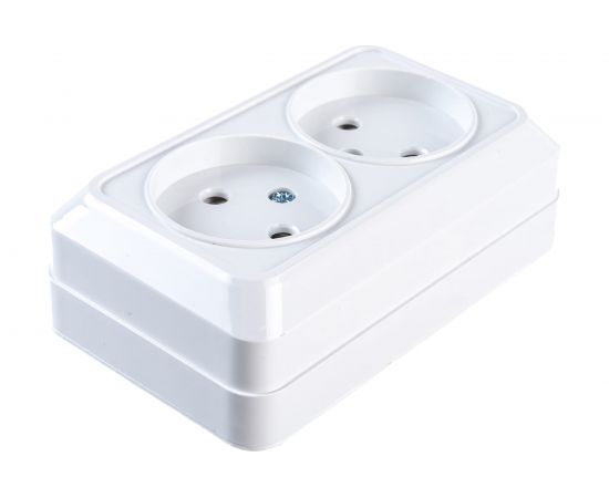 Двойная розетка EKF Рим 10А без заземления со шторками белая ENR10-102-100 – изображение 3