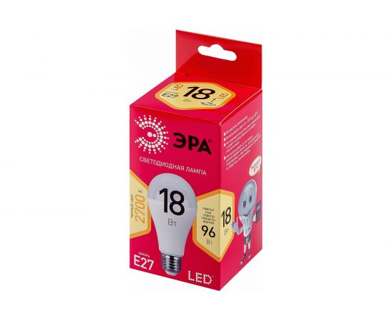 Светодиодная лампа ЭРА LED A65-18W-827-E27 R диод, груша, 18Вт, теплый свет, E27 10/100/1200 Б0051850 – изображение 3