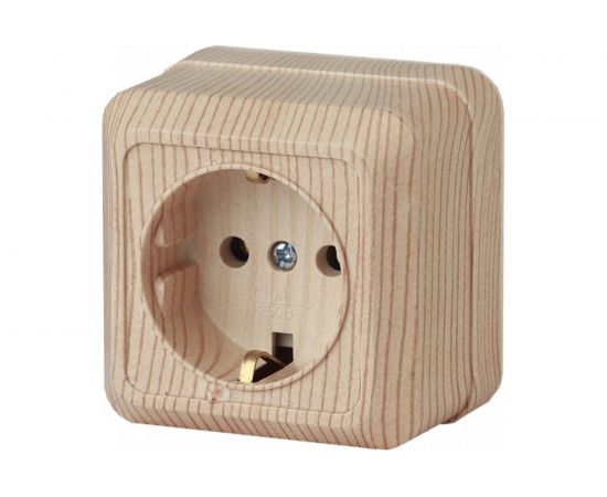 Розетка Intro Quadro 2-202-11 с заземлением 2P+E Schuko, 16А-250В, IP20, открытая установка, сосна, Б0053790 