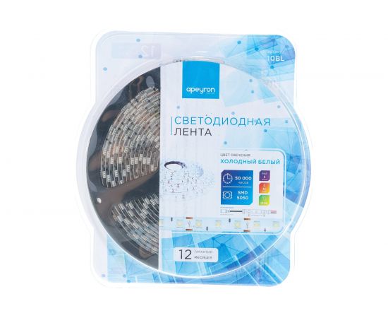 Светодиодная лента в блистере APEYRON 12В, 14,4 Вт/м, smd 5050, 60 д/м, холодный белый 10BL – изображение 4