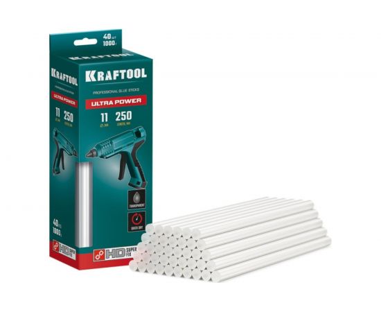 Ультрамощные прозрачные клеевые стержни KRAFTOOL Ultra Power 40 шт, 11x250 мм 06848-40 