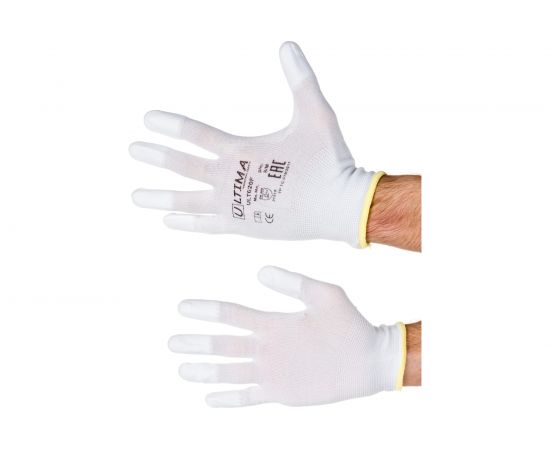 Нейлоновые перчатки с полиуретановым покрытием кончиков пальцев ULTIMA белые ULT620F/M 