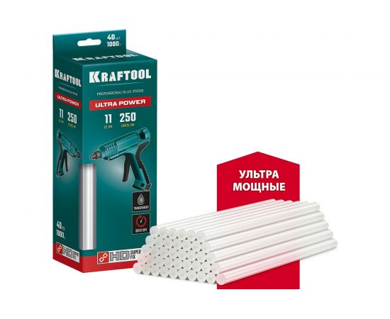 Ультрамощные прозрачные клеевые стержни KRAFTOOL Ultra Power 40 шт, 11x250 мм 06848-40 – изображение 2