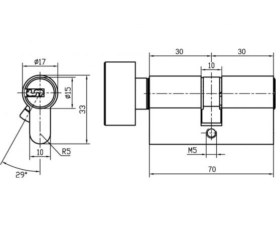 Цилиндр DOORLOCK V 2200Z N серия Variant, никелированный, 30x30 мм, кл/пов. кнопка, 5 ключей 79010 – изображение 2