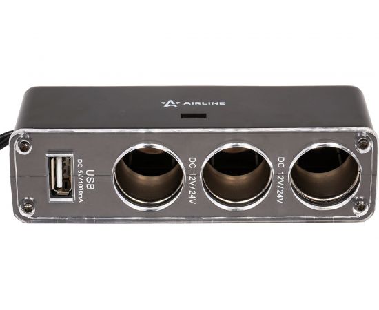 Прикуриватель-разветвитель на 3 гнезда + USB черный Airline ASP-3U-07 – изображение 2