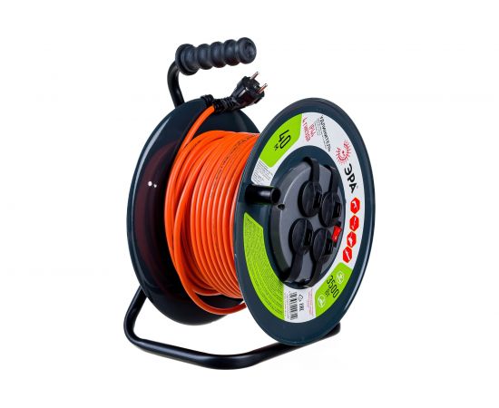 Силовой удлинитель ЭРА RMx4e, s3x1.5-40m-IP44, на металлической катушке, с заземлением, 4 гнезда, 40м, ПВС 3х1.5 Б0046851 – изображение 2