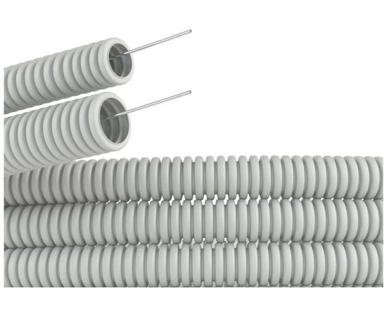 Гибкая гофрированная труба с протяжкой DKC ПВХ, д16мм, лёгкая, 50м, цвет серый 9191650 