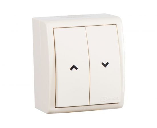 2-хклавишный кнопочный выключатель Simon для управления жалюзи без блокировки, IP54, 10А 250В, слоновая кость 1594332-031 
