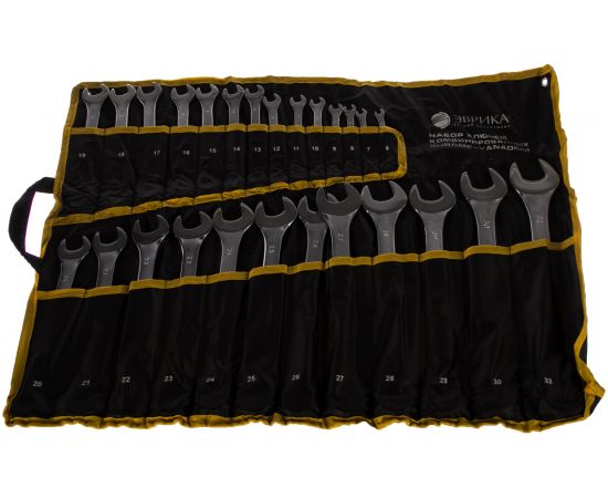 Набор комбинированных ключей 6-32мм Chrome vanadium сатинированных планшет ЭВРИКА ER-31260 