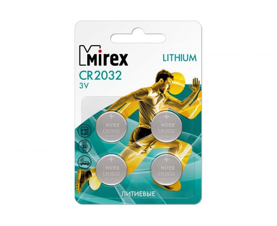 Батарея Mirex, литиевая CR2032 3V 4 шт ecopack 23702-CR2032-E4 