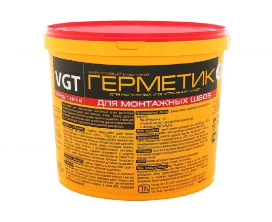 Акриловый герметик для монтажных швов VGT для наружных и внутренних работ, белый, 15 кг 11266 