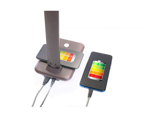 Настольный складной диммируемый светильник FERON 25W, 3000-6000К, беспроводная зарядка и USB порт, коричневый DE1728 41451 – изображение 2