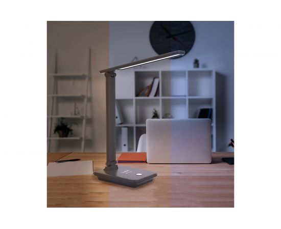 Настольный складной диммируемый светильник FERON 25W, 3000-6000К, беспроводная зарядка и USB порт, коричневый DE1728 41451 – изображение 3