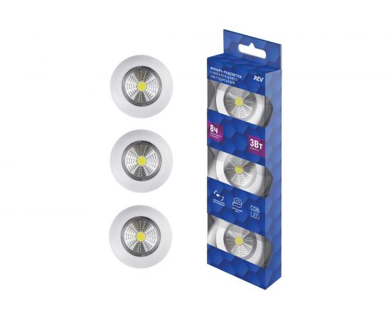 Светодиодный фонарь-подсветка REV, самоклеящийся, Pushlight, 3Pack, белый 29098 8 