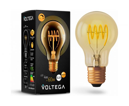 Светодиодная лампа VOLTEGA ЛОН диммируемый GOLD A60 E27 4W 2000K 7078 – изображение 4
