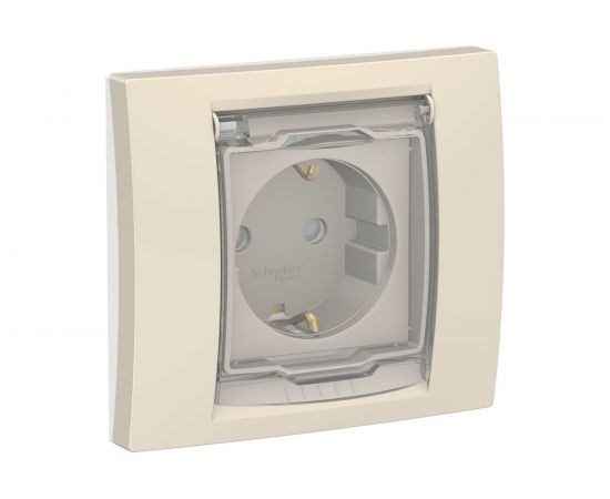 Розетка Schneider Electric Unica New бежевый, с заземлением, со шторками, с крышкой, IP44 NU003744 