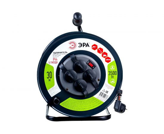Силовой удлинитель ЭРА RMx4e s3x1.5-30m, IP44, на металлической катушке, с заземлением, 4 гнезда, 30м, ПВС 3х1.5 Б0046850 
