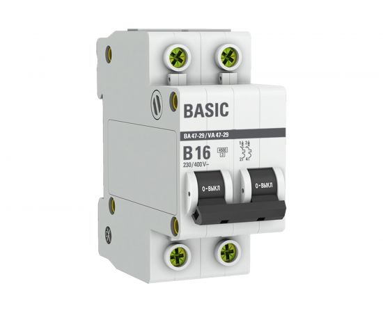 Автоматический выключатель EKF 2P 16А B 4,5кА ВА 47-29 Basic SQmcb4729-2-16-B 
