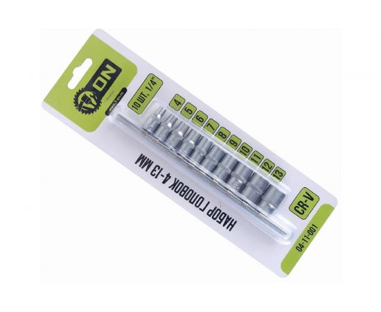 Набор головок (10 шт, 4-13 мм, 1/4"", Cr-V) ON 04-11-001 