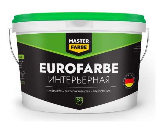 Влагостойкая водно-дисперсионная краска MASTER FARBE Eurofarbe (белая; 14 кг) 4631159427422 