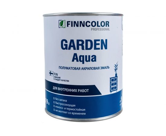 Акриловая эмаль FINNCOLOR GARDEN AQUA для внутренних работ, полуматовая, база A, 0,9л 700006478 