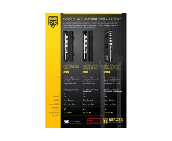 Набор инструментов для замены колес Berger BG 9 предметов, усиленный BG2167 – изображение 2