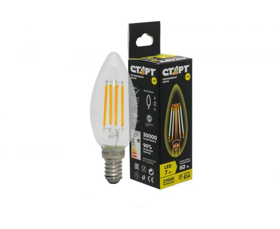 Светодиодная филаментная лампа СТАРТ в колбе свеча LED F-CandleE14 7W27 – изображение 2