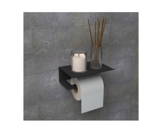 Держатель для туалетной бумаги EMBODIMENT с полкой для хранения, черный EMB-TP-B-B – изображение 3