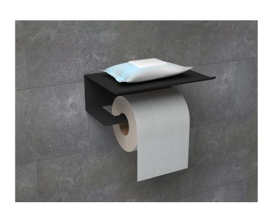 Держатель для туалетной бумаги EMBODIMENT с полкой для хранения, черный EMB-TP-B-B – изображение 4