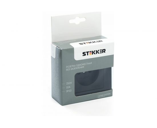 1-местная розетка STEKKER с защитной шторкой без заземления, 250В, 10А, Катрин, GLS10-7009-05, черный 39512 – изображение 7