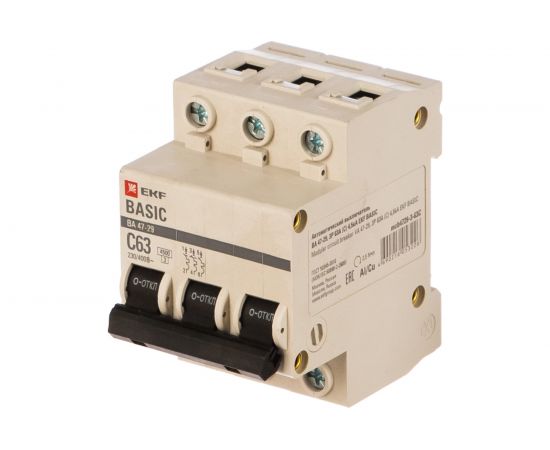 Автоматический трехполюсный выключатель EKF 63А С ВА47-63 4.5кА PROxima 1243798 