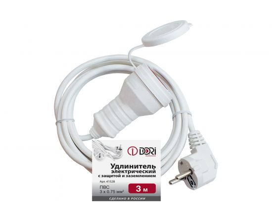 Удлинитель DORI электрический 3 м, ПВС 3x0,75 мм2, IP44, с защитой от влаги 41528 