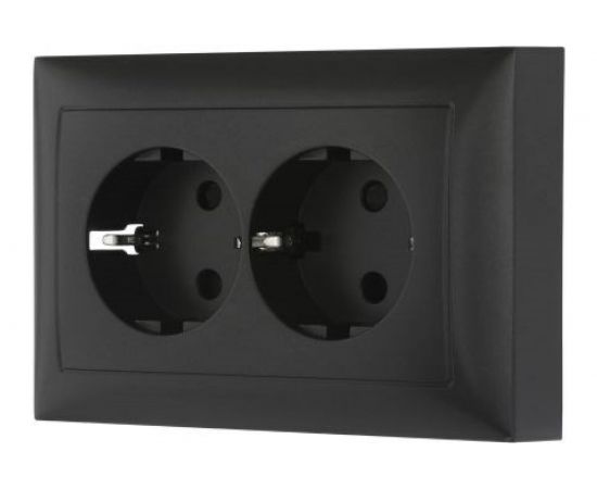 Двойная прямая розетка LK Studio с з/к, со шторками черный бархат LK60 863708-1 