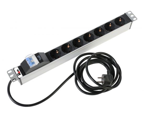 Блок розеток ЦМО Rem-16 16А, 7 Schuko, алюминий, 19, шнур 3м R-16-7S-A-440-3 