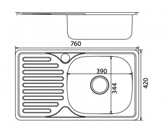 Врезная мойка mixline 42х76х18 см, 0.8, правый выпуск 3 1/2, с сифоном 535615 – изображение 2