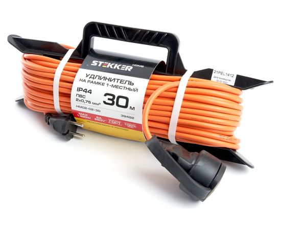 1-местный удлинитель-шнур на рамке STEKER HM02-02-30 серия Home без заземления 2x0,75мм2, 30м, 6А, оранжевый 39492 