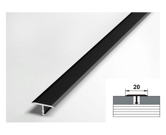 Порог одноуровневый алюминиевый Лука 20 мм, 2,7 м, декоративный, Чёрный УТ000038604 