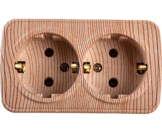 Розетка Intro Polo 3-204-11 с заземлением двойная 2x2P+E Schuko, 16A-250В, IP20, открытая установка, сосна, Б0053578 