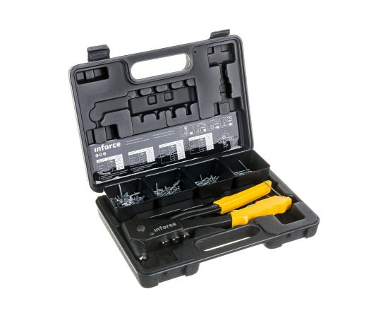 Литой ручной заклепочник Inforce в кейсе, с набором заклепок 2.4-4.8 мм 06-14-101 