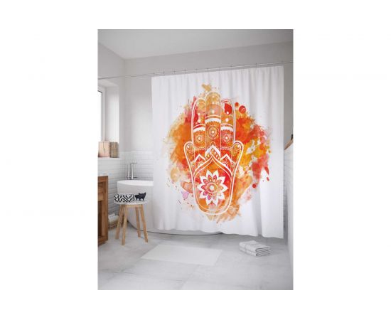 Штора (занавеска) для ванной JoyArty ""Призрачная хамса"" из сатена, 180х200 см с крючками, sc_19268 