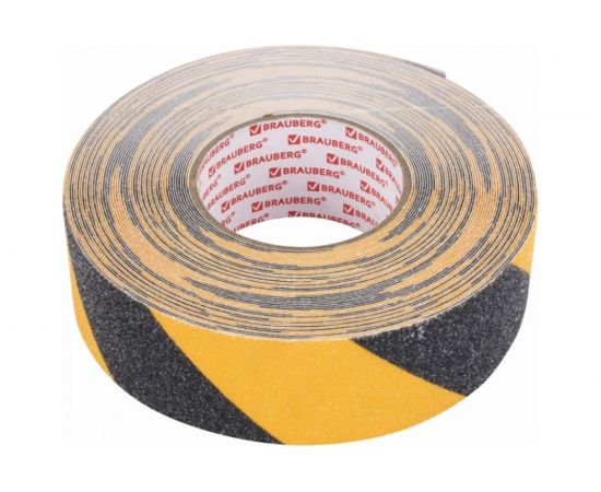 Клейкая противоскользящая зернистая лента BRAUBERG 50 мм х 20 м, черно-желтая, основа ПВХ 606775 – изображение 2